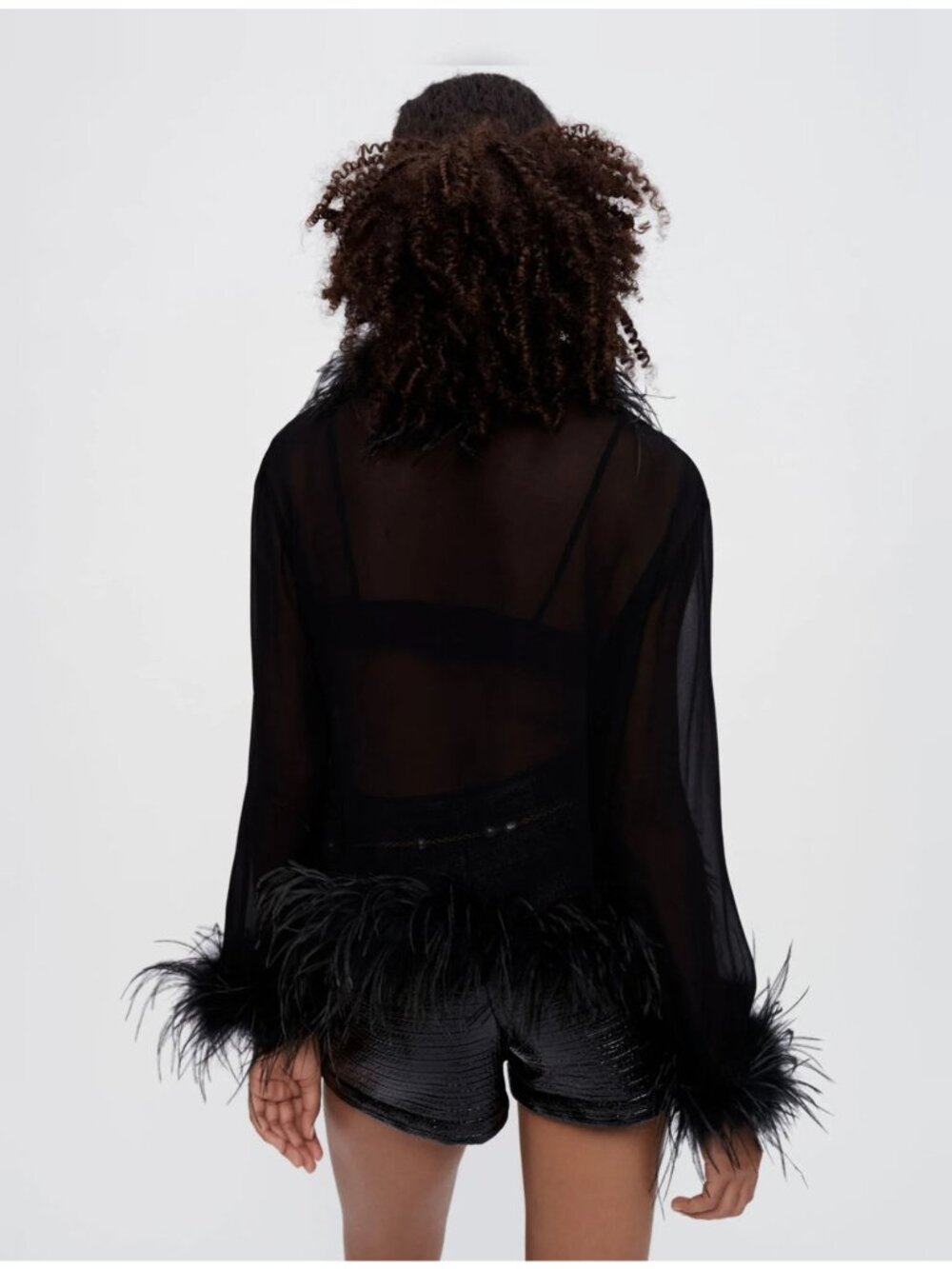 Maje Womens Feather Trim Transparent Voile Shirt Size Small Black Relaxed Party - Picture 4 of 12